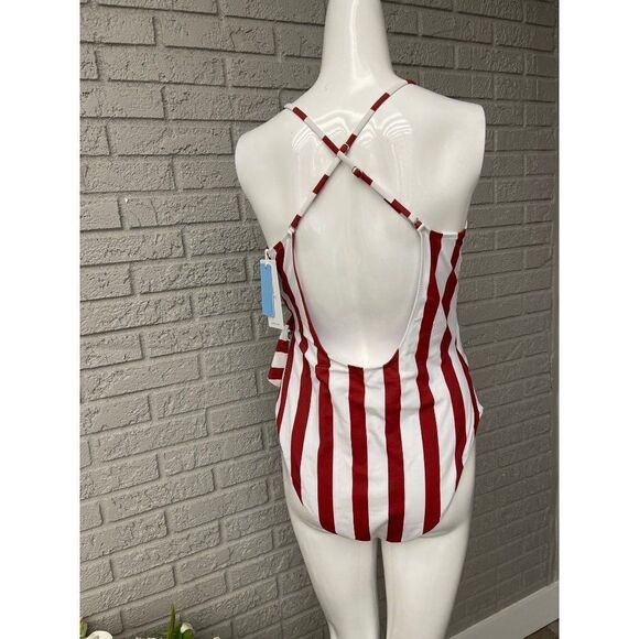 CUPSHE Rust & White Striped One-Piece Wrap Swimsuit Size XXL NWT - Picture 8 of 11